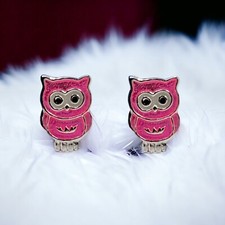 925 Solid Silver Enamel Tiny Bird Earrings Cute Owl Ear Studs Girls Earrings