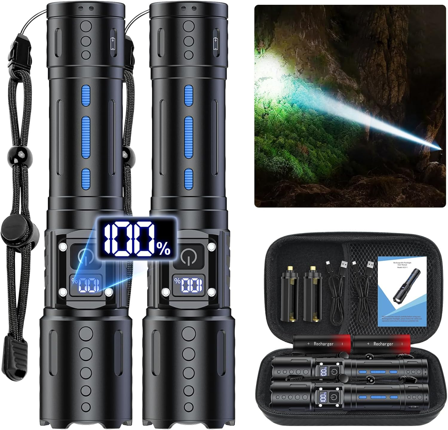 Flashlights High Lumens Rechargeable - 20,000 Lumens Super Bright Tactical LED F