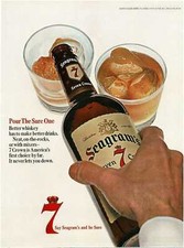 1964 SEAGRAM'S 7 Whiskey pour the sure one Vintage Print Ad