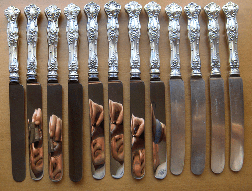 1847 Rogers Meriden Britannia Co grape Vintage set~Hollow handled knives & forks - Picture 10 of 14