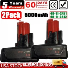 ✅2X 12V LITHIUM BATTERY FOR MILWAUKEE M12 5AH M12B5 M12B6 48-11-2411 48-11-2412