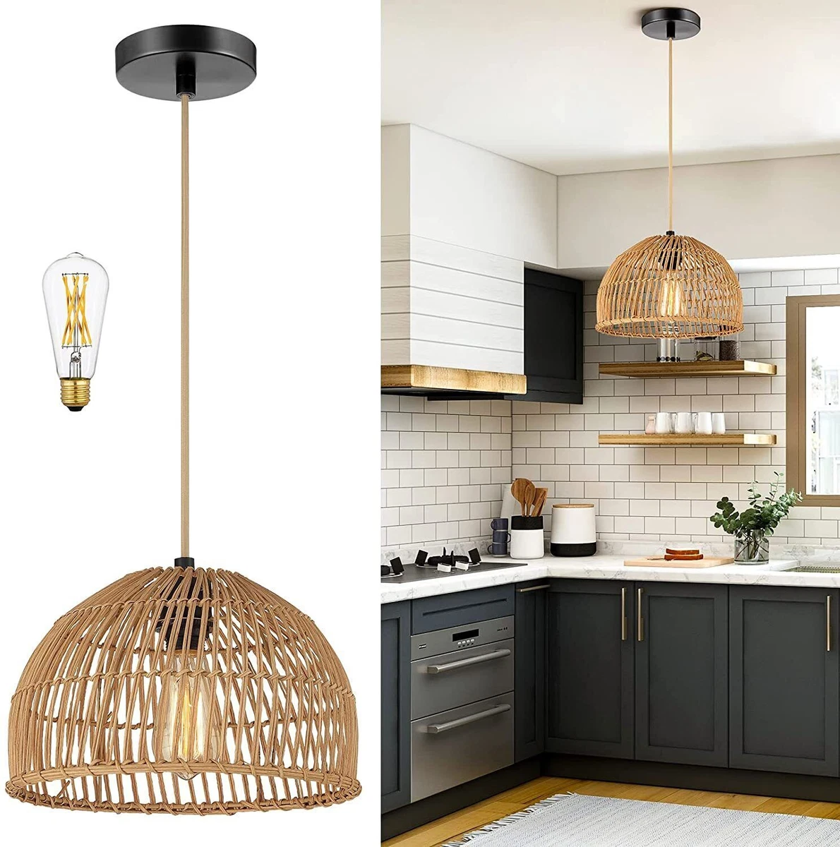 Wicker hanging pendant online light