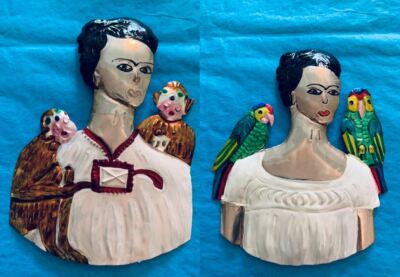 One Frida Kahlo Tin Ornament Wall Art Mexican Handmade Painted 5''x3.5''