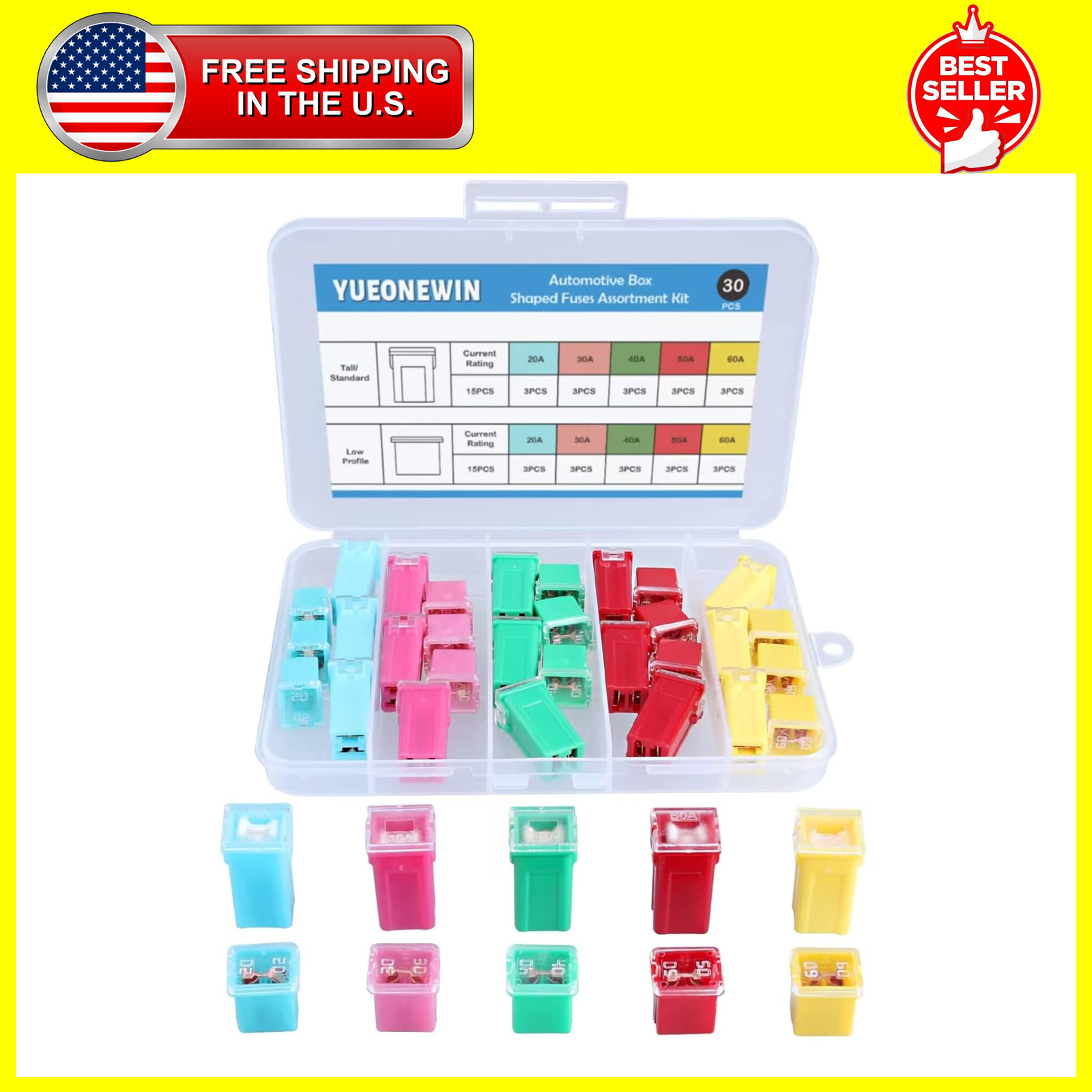 30pcs Jcase Car Fuse Assortment Kit Tall/STD and Low Profile Jcase Box Shaped