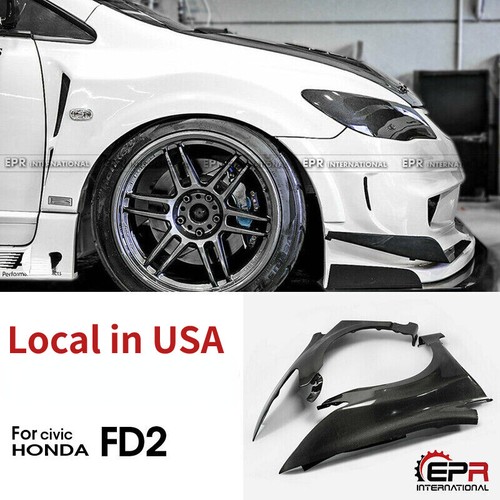 For Honda Civic FD2 Carbon Fiber Front Fender Vented Mudguards BodyKits 2Pcs
