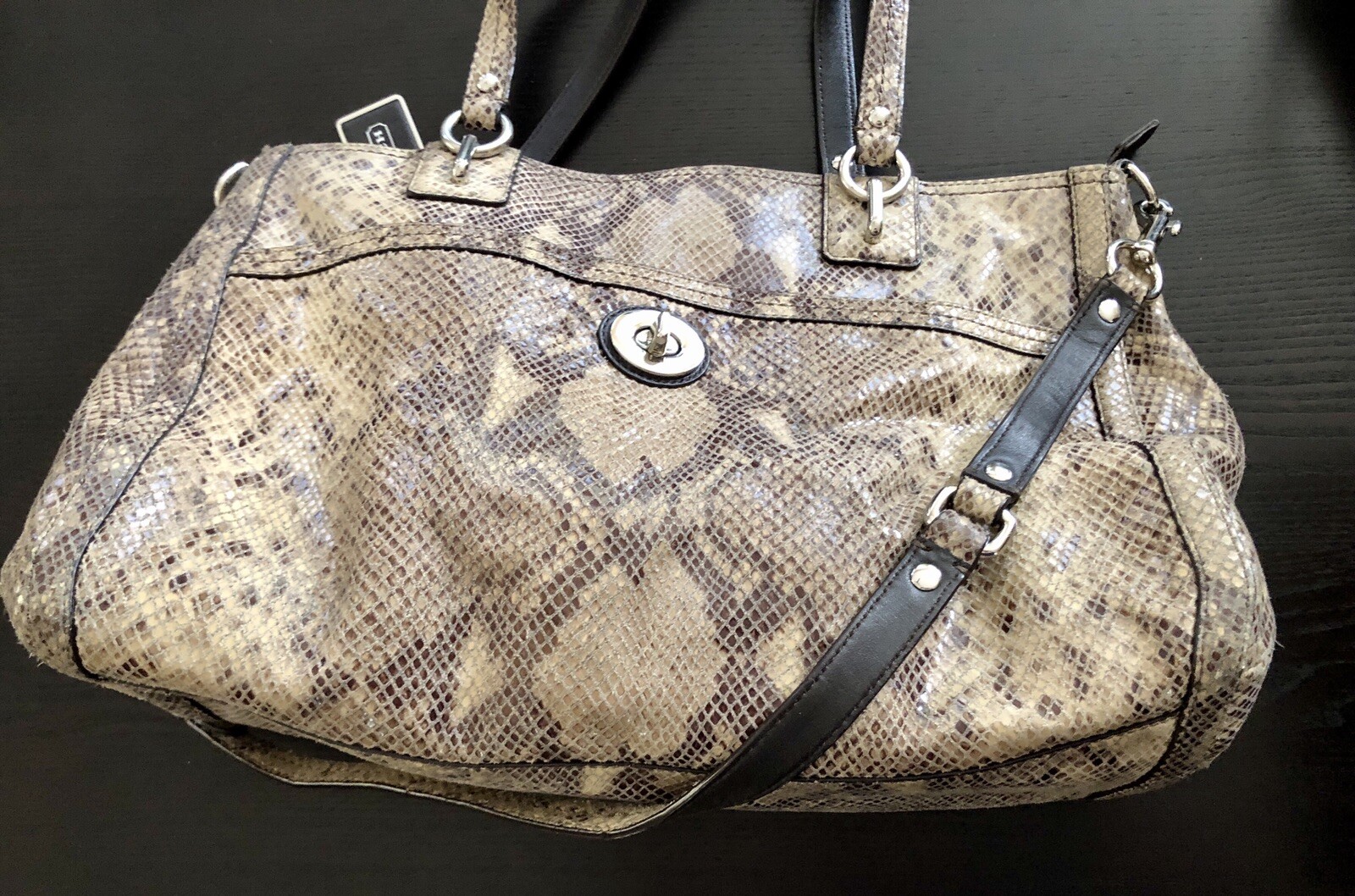 COACH Park Python Leather Print Convertible Handb… - image 3