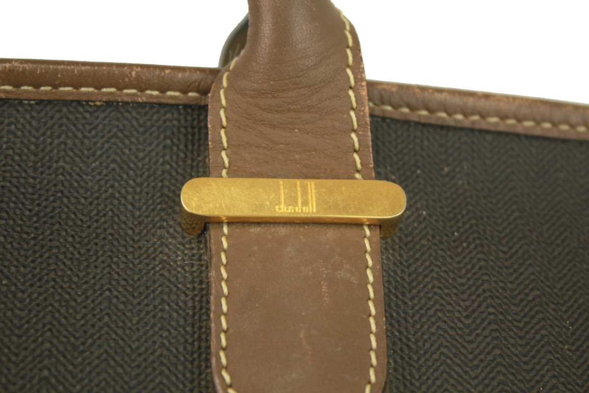 Dunhill PVC Canvas & Leather Boston Bag Travel Handbag Purse