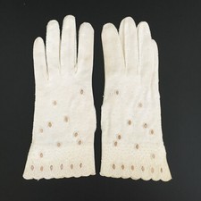 Vintage Faris Freres Pearls Beaded Evening Gloves Double Woven Cotton Size 7