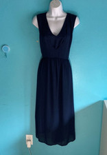 YAS Dark Navy Midi Pullover Tank Dress UK L Fits US Size M Summer V-Neck Casual