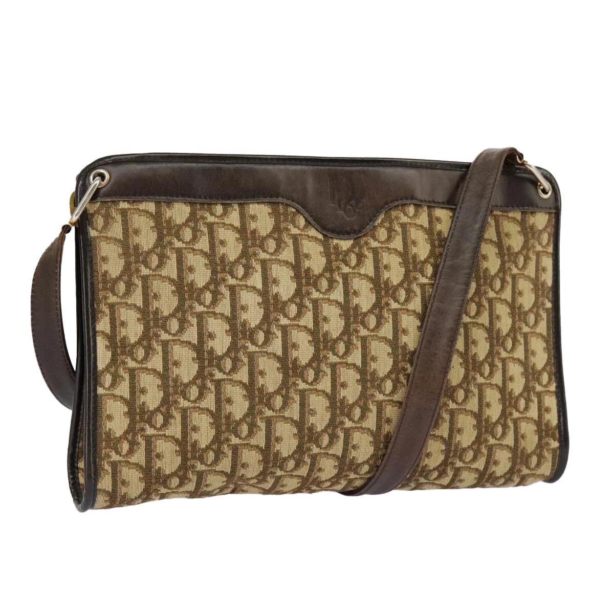 Sac bandoulière Christian Dior trotteur toile beige marron or authentique 97422