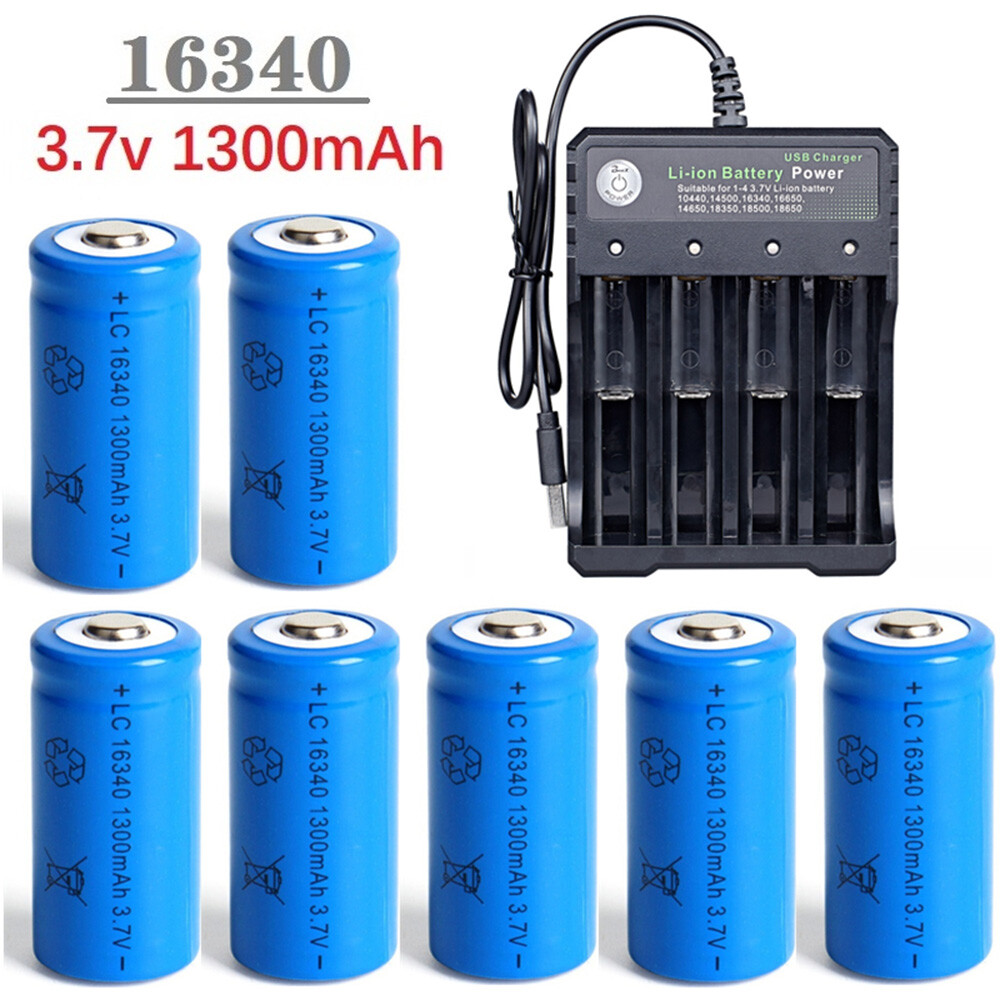 1-10PCS 1300mAh Rechargeable 16340 Batteries Universal 3.7V Battery with Charger