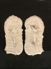 Pair of Plaster or chalk ware wall plaques depicting dancing figurines-806