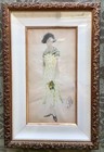 ANTIQUE RUSSIAN WATERCOLOR OF A GIRL WITH FLOWERS — photo 1
