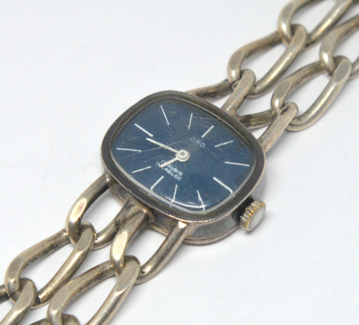 VINTAGE 835 SILVER ORO 17 JEWELS INCABLOC BLUE DIAL
