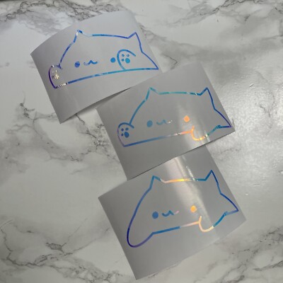 One Bongo Cat Meme Vinyl Decal Sticker - Laptop/Car/Window, Iridescent Opal