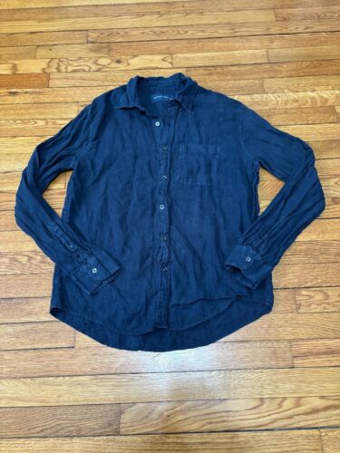 Abercrombie & Fitch Mens 100% Linen Button Up Shirt Size Large Navy Blue