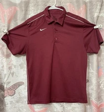 NIKE Dri-fit Mens Burgundy Short Sleeve Ribbed Swoosh Logo Golf Polo Shirt Sz S