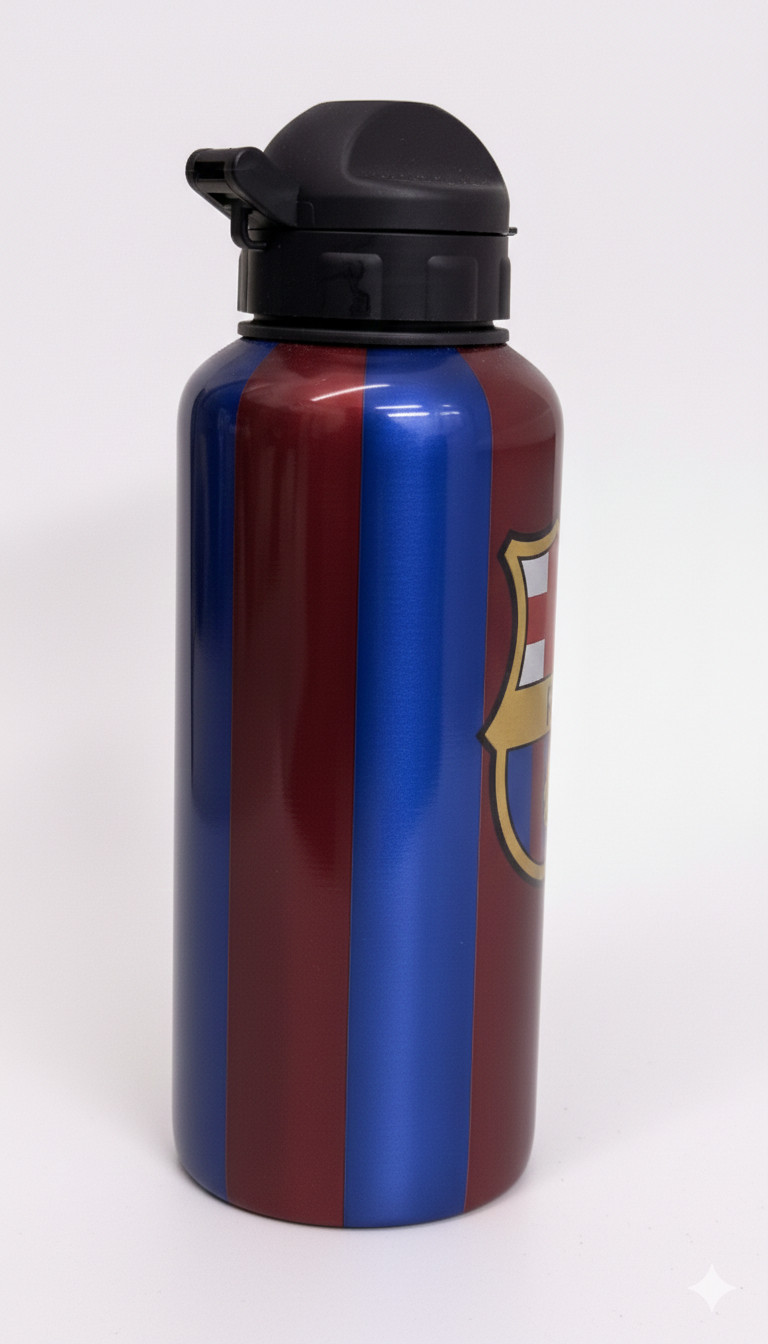Alusport FC Barcelona Metal Water Bottle 7.5in Maroon Blue Soccer Sport Flask