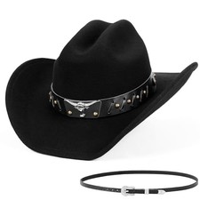 Cowboy 100 Wool Hat for Men Women, Head Circumference Medium-Large Black Six
