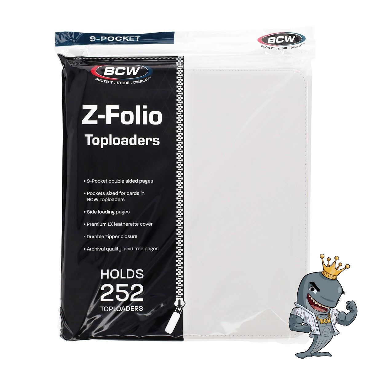 BCW Z-Folio 9 Pocket ZIPPER Toploader Album - White HOLDS TOPLOADER FREE SHIP