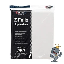 BCW Z-Folio 9 Pocket ZIPPER Toploader Album - White HOLDS TOPLOADER FREE SHIP