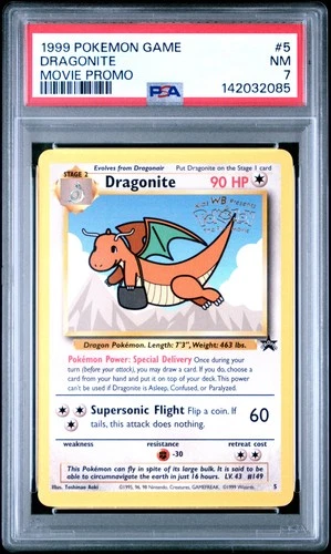1999 POKEMON GAME MOVIE MOVIE PROMO #5 DRAGONITE PSA 7