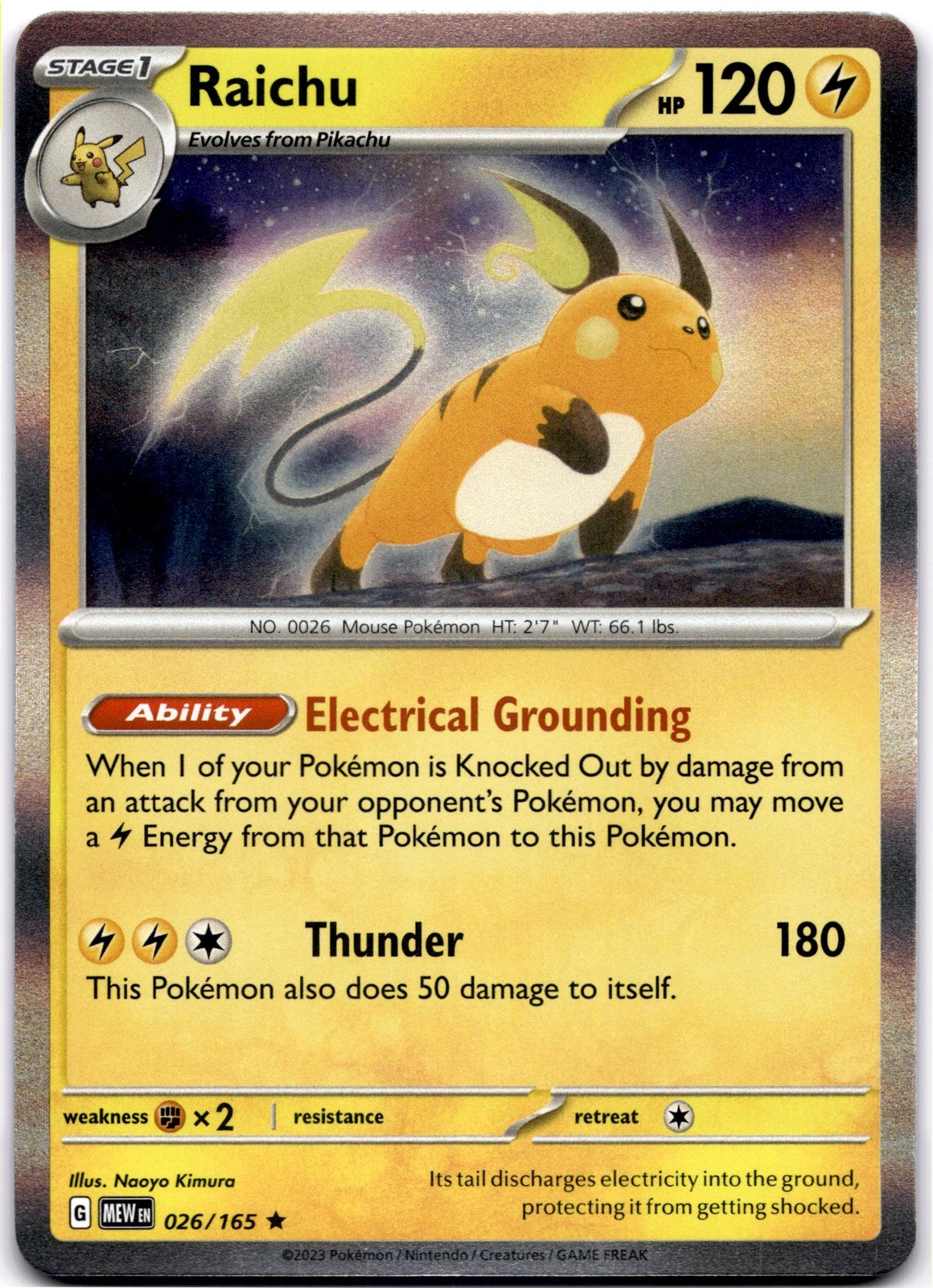 Raichu Rare SV: Scarlet & Violet 151 026/165 NM Pokemon