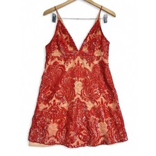 Free People Sequin Embroidered V-Neck Mini Dress Sz 6