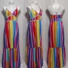 Boho Summer Maxi Dress Women’s Striped Spaghetti Strap Tiered Flowy Dress US 12