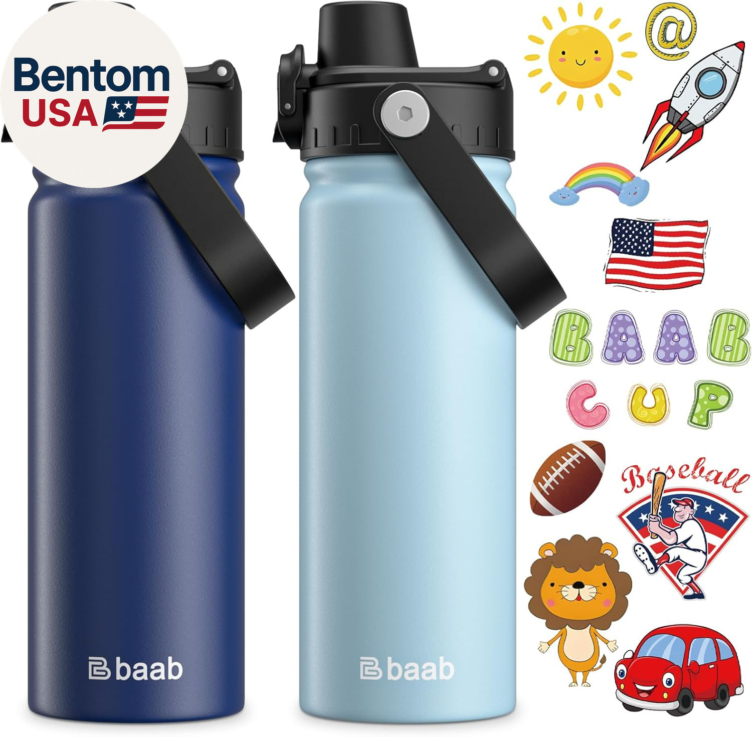 , Insulated Kids Water Bottle With Lockable Spout Lid & St