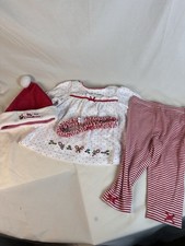 Little Me 12M My 1st Christmas Outfit Set Top Pants Hat Headband 4pc