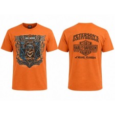 Harley-Davidson Miami Peterson's Skull Graphic T-Shirt Large Orange USA Made