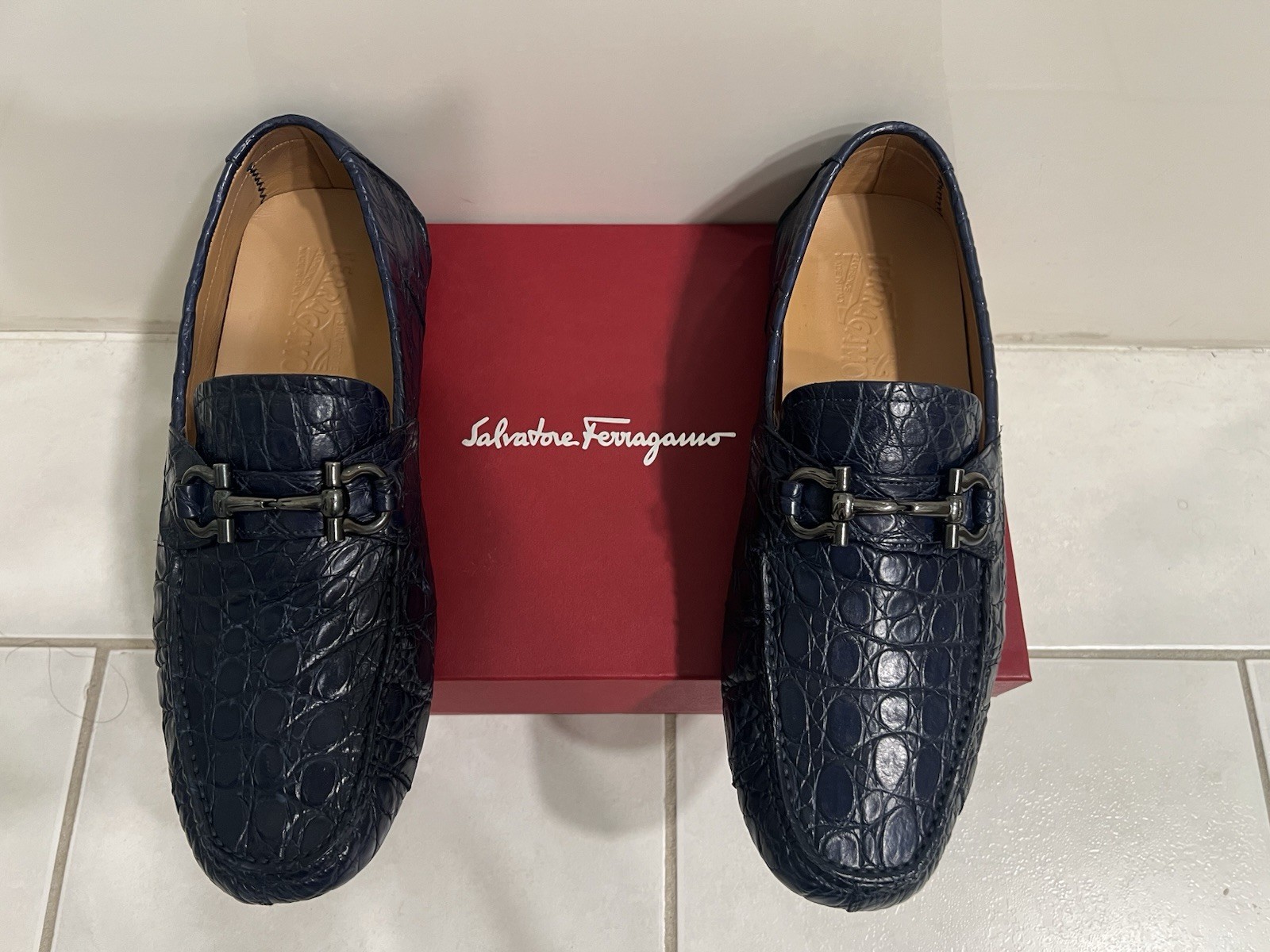 Salvatore Ferragamo Men's Parigi Dark Blue Crocodile Horsebit Loafer