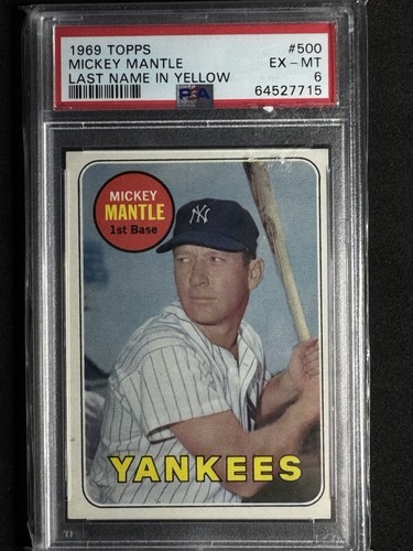 1969 TOPPS #500 MICKEY MANTLE VINTAGE NY YANKEES LAST NAME IN YELLOW ...