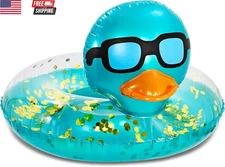 Inflatable Duck Pool Float Tube Heavy Duty Vinyl UV Resistant BLUE Gold Confetti