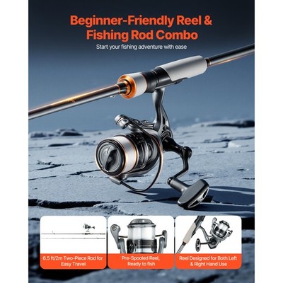 6.5 ft Fishing Rod and Reel Combo IM6 Fiberglass & Carbon Fiber Spinning 2 Piece 6.5 ft Fishing Rod and Reel Combo IM6 Fiberglass & Carbon Fiber Spinning 2 Piece