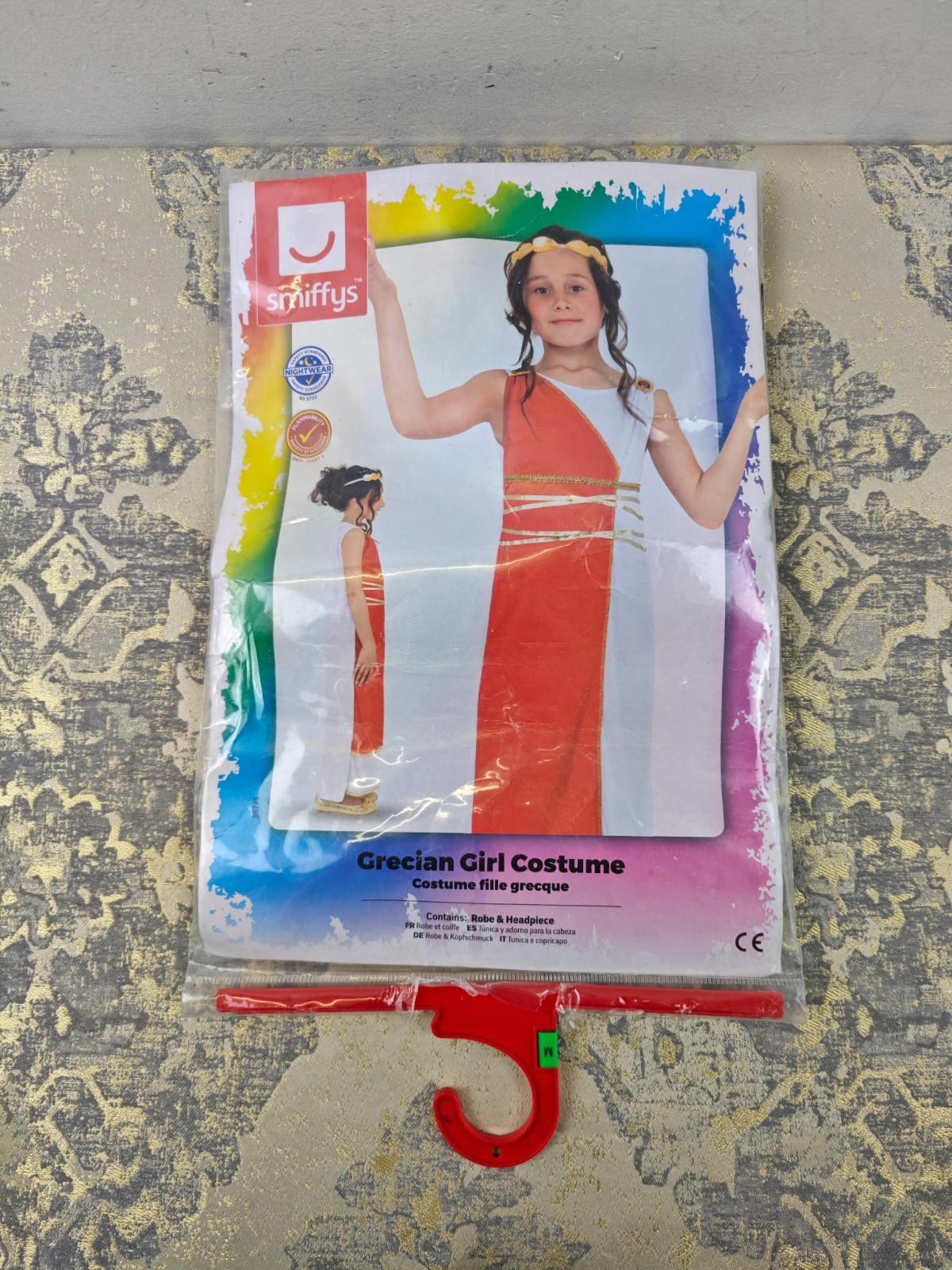 Smiffys Grecian Girl Costume, Red with Robe & Headpiece, Girls Fancy Dress, Chil