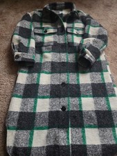 Mantel Herbst Jake‘s Karo Grün Grau Wolle Hemdjacke Lang 38 M Damen  Casual