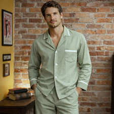 1960s Men's Pajamas 2 Piece Vintage Mint Green Pajama Top Pants Bond - MEDIUM