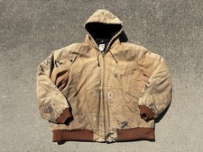 distressed vtg Carhartt j140 insulated canvas work jacket sz XL thrashed