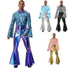 Mens Jumpsuit Clubwear Rompers Festival Overall Long Sleeve Bodysuit Bottom