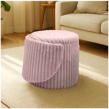 Ottoman Storage Stool Ribbed Round Pouffe Seat 3-in-1 Compact Chair Footstool