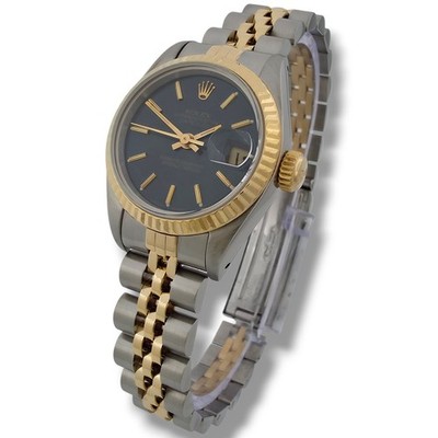Rolex Lady Datejust 69173 26mm Blue Baton Dial Auto Steel & 18K Gold Watch 1992