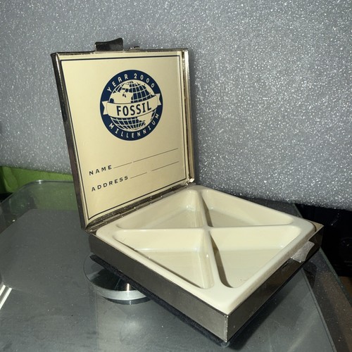FOSSIL Year 2000 Millennium Issue 4-Compartment PILL CASE BOX Leather & Metal