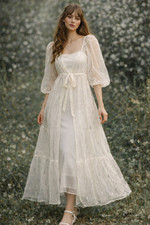 Express Womens Sheer Overlay Long Dress Fairy Romantic Size S/M White Silver