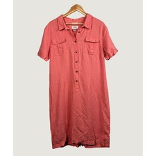 Talbots Dress Womens 16 Coral Irish Linen Short Sleeve Utility Safari Shift