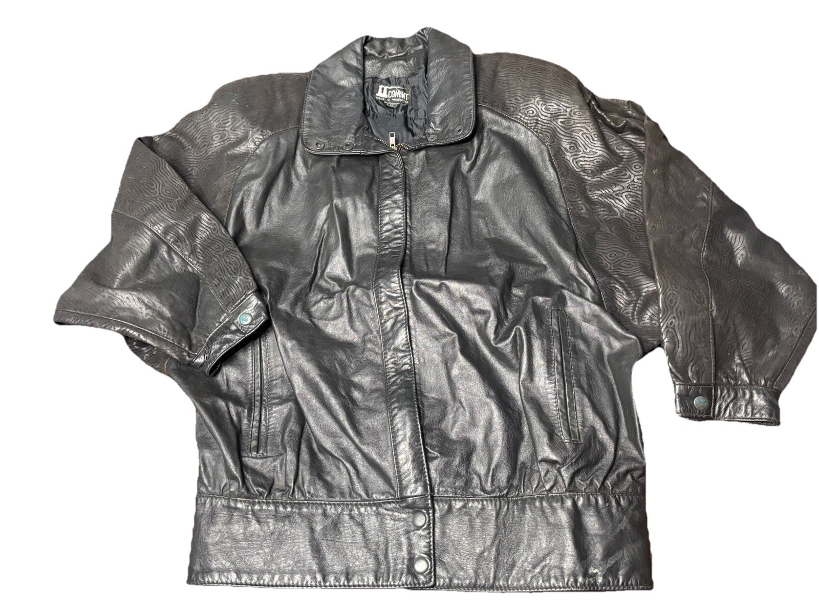 Vintage Comint Soft Black Leather Jacket  w/ shoulder pads Women's Large