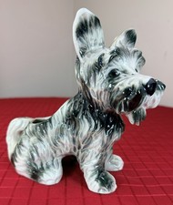Vtg 1950s Scottish Terrier Ceramic Planter - 7" Gray Black Scottie Dog Japan MCM