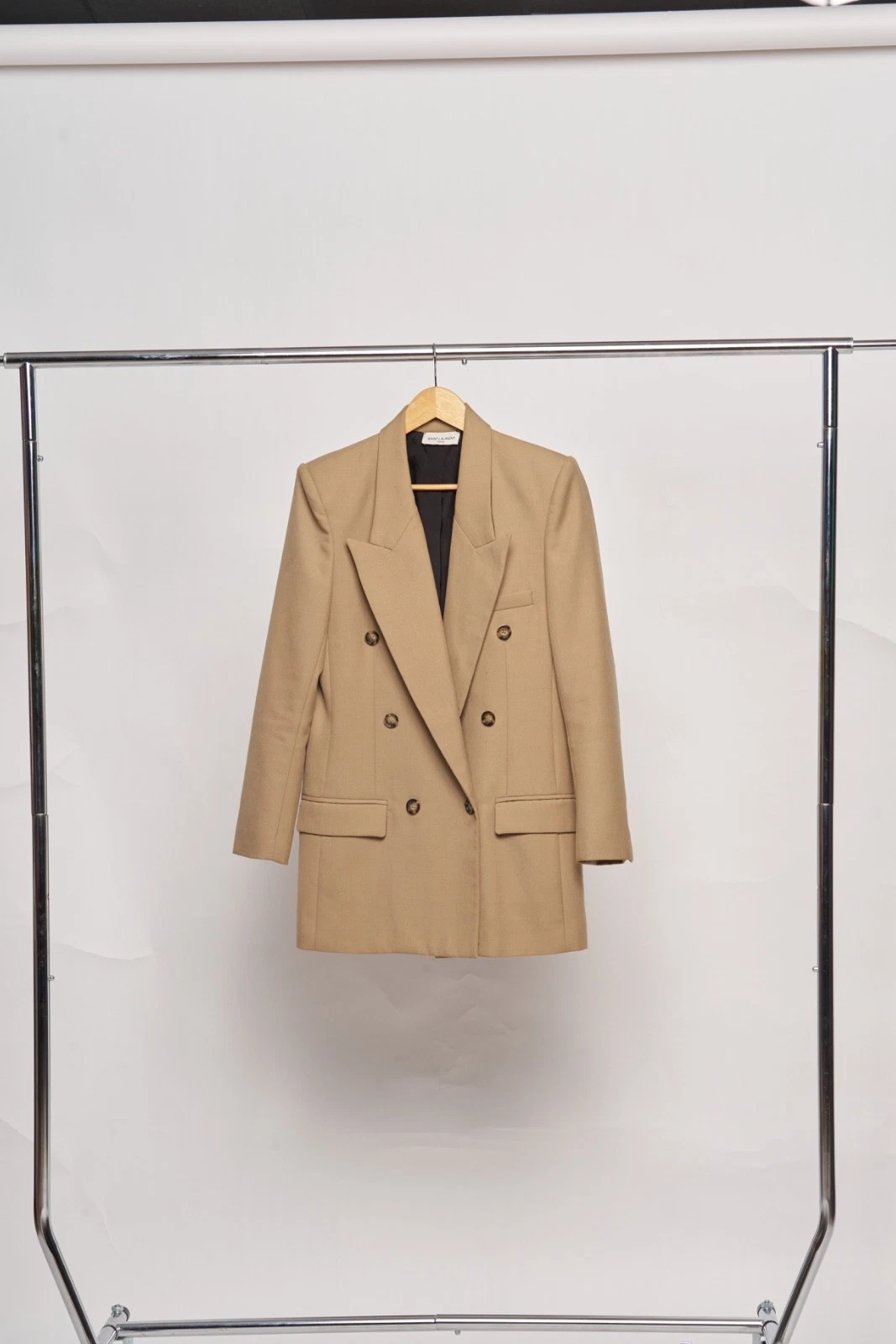Saint Laurent — Womens SAINT LAURENT Wool Long Blazer | Camel Double-Breasted Size M 42