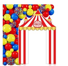 6 Feet Carnival Circus Tent Decorations Red and White Striped Awning Cardboar...